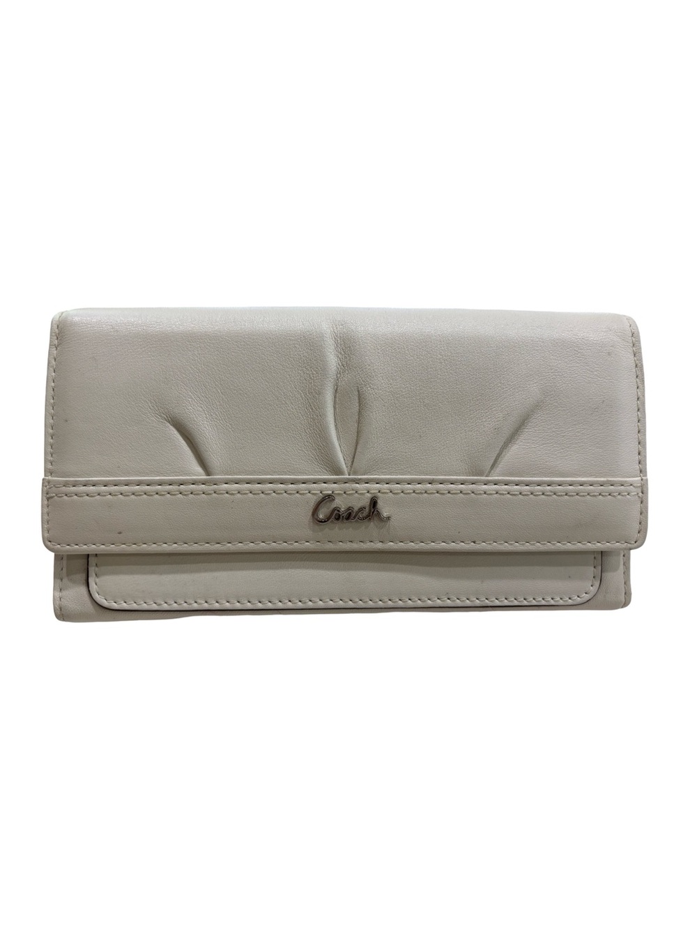 Coach White Leather Long Wallet with Silver Logo